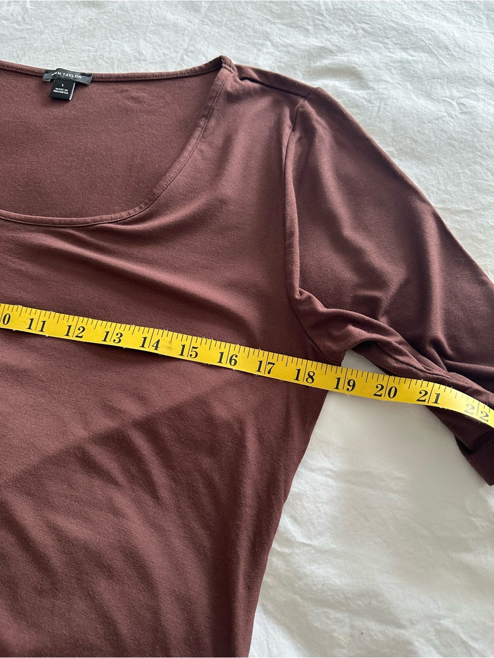 Ann Taylor Scoop Neck Short Sleeve Top - Chocolate Brown, size large - Picture 8 of 9